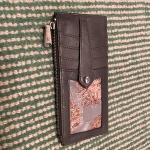 Hobo Linn Slim Leather Wallet Grey Taupe Cardholder *READ*